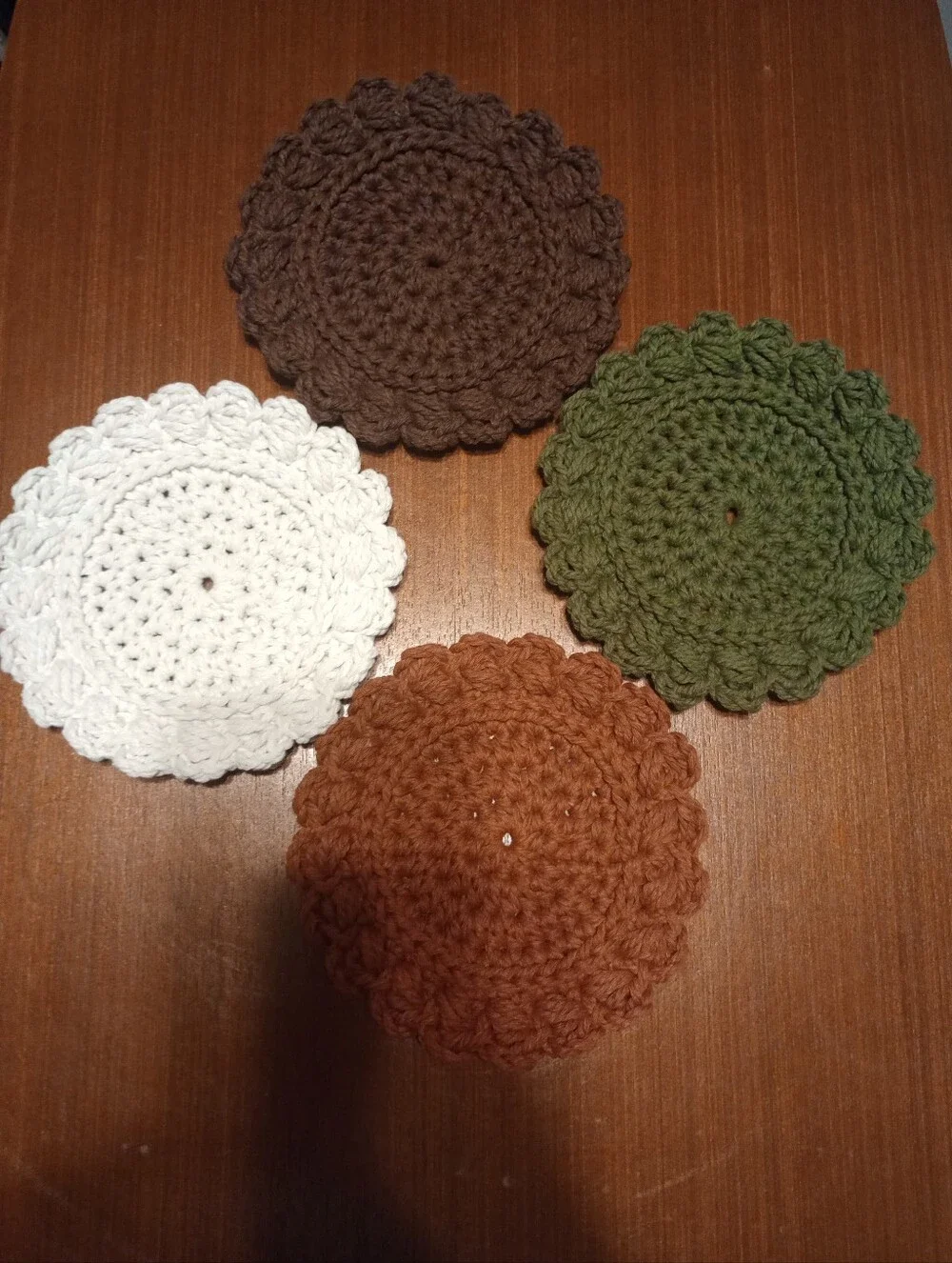Handmade Crochet Coasters Set Of 4 - Rustic Fall Colors - NEW